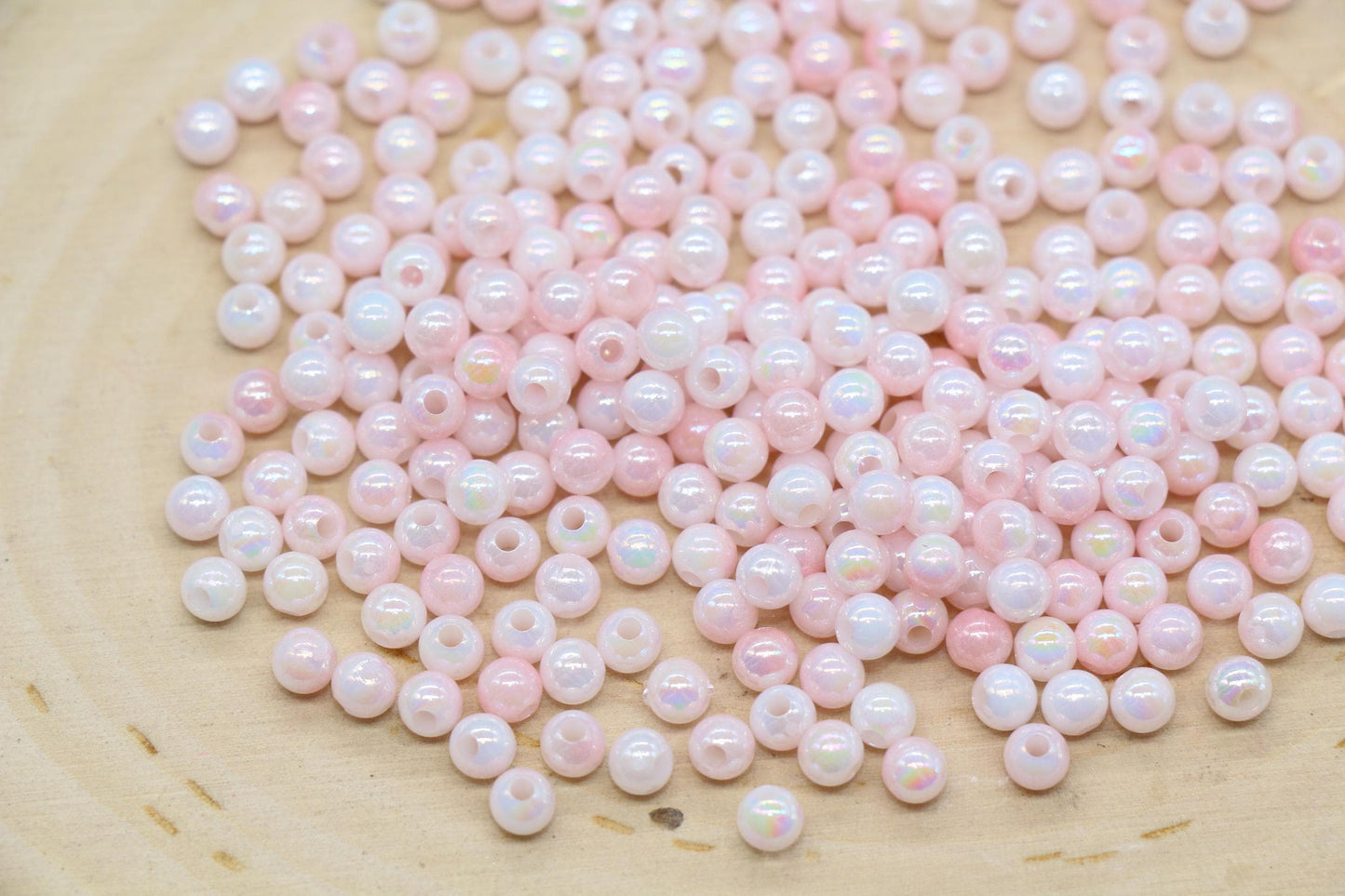 4mm Pink Opal Ombre Beads, Iridescent Plastic Mermaid Beads #3429