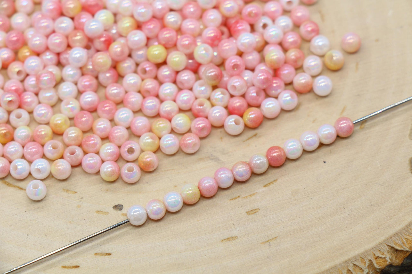 4mm Pastel Sunset Ombre Beads, Iridescent Plastic Mermaid Beads #3424