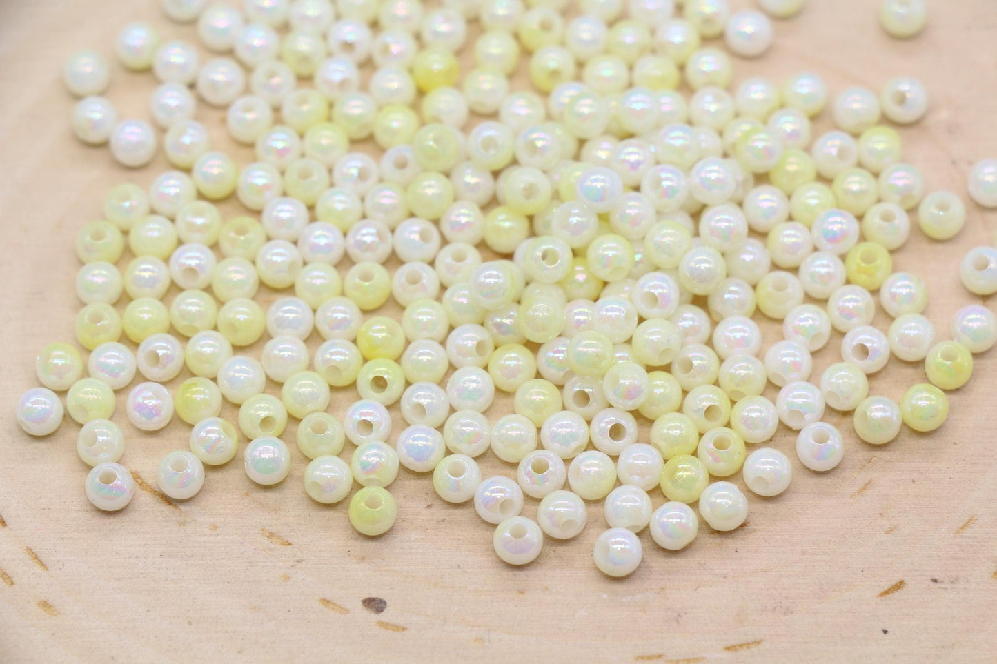 4mm Yellow Opal Ombre Beads, Iridescent Plastic Mermaid Beads #3427