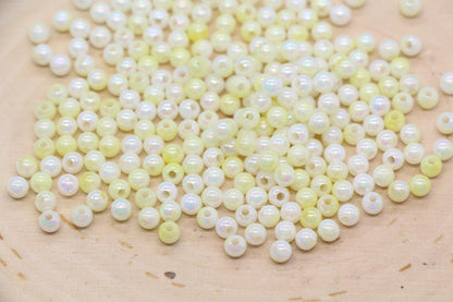 4mm Yellow Opal Ombre Beads, Iridescent Plastic Mermaid Beads #3427