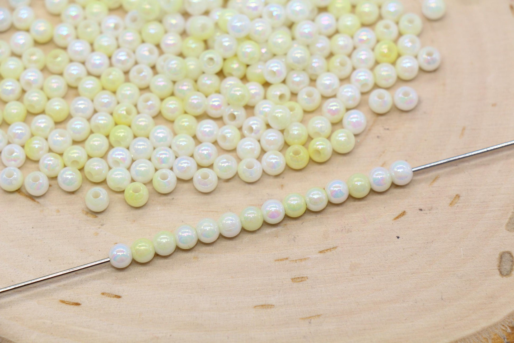 4mm Yellow Opal Ombre Beads, Iridescent Plastic Mermaid Beads #3427