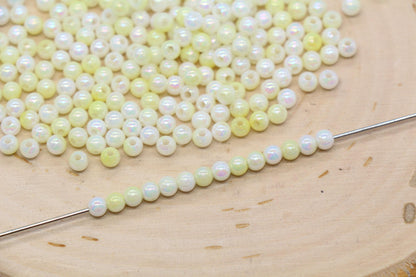 4mm Yellow Opal Ombre Beads, Iridescent Plastic Mermaid Beads #3427