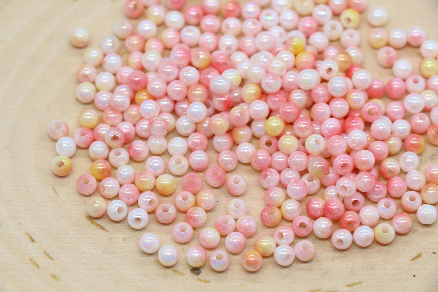 4mm Pastel Sunset Ombre Beads, Iridescent Plastic Mermaid Beads #3424