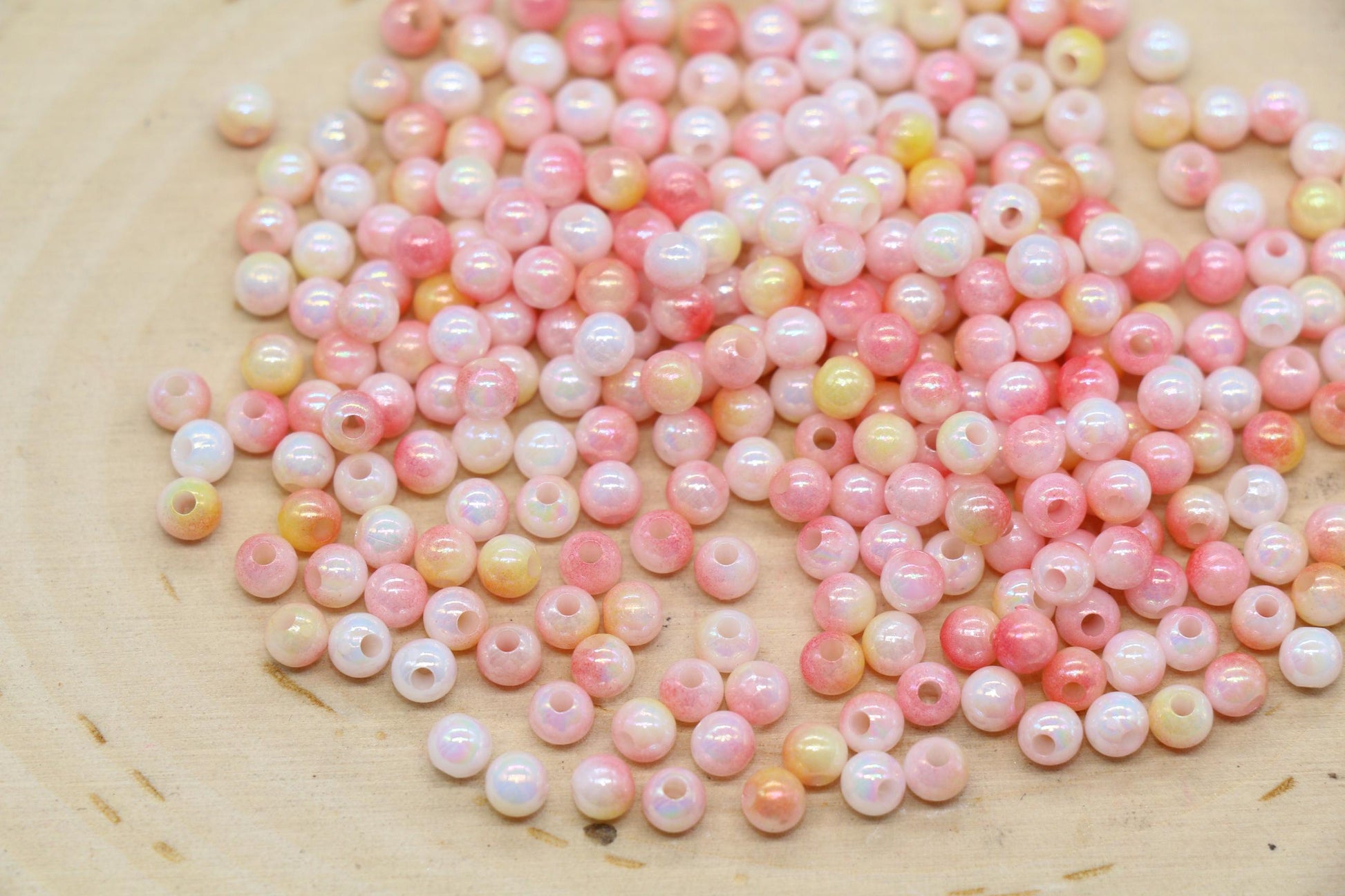 4mm Pastel Sunset Ombre Beads, Iridescent Plastic Mermaid Beads #3424