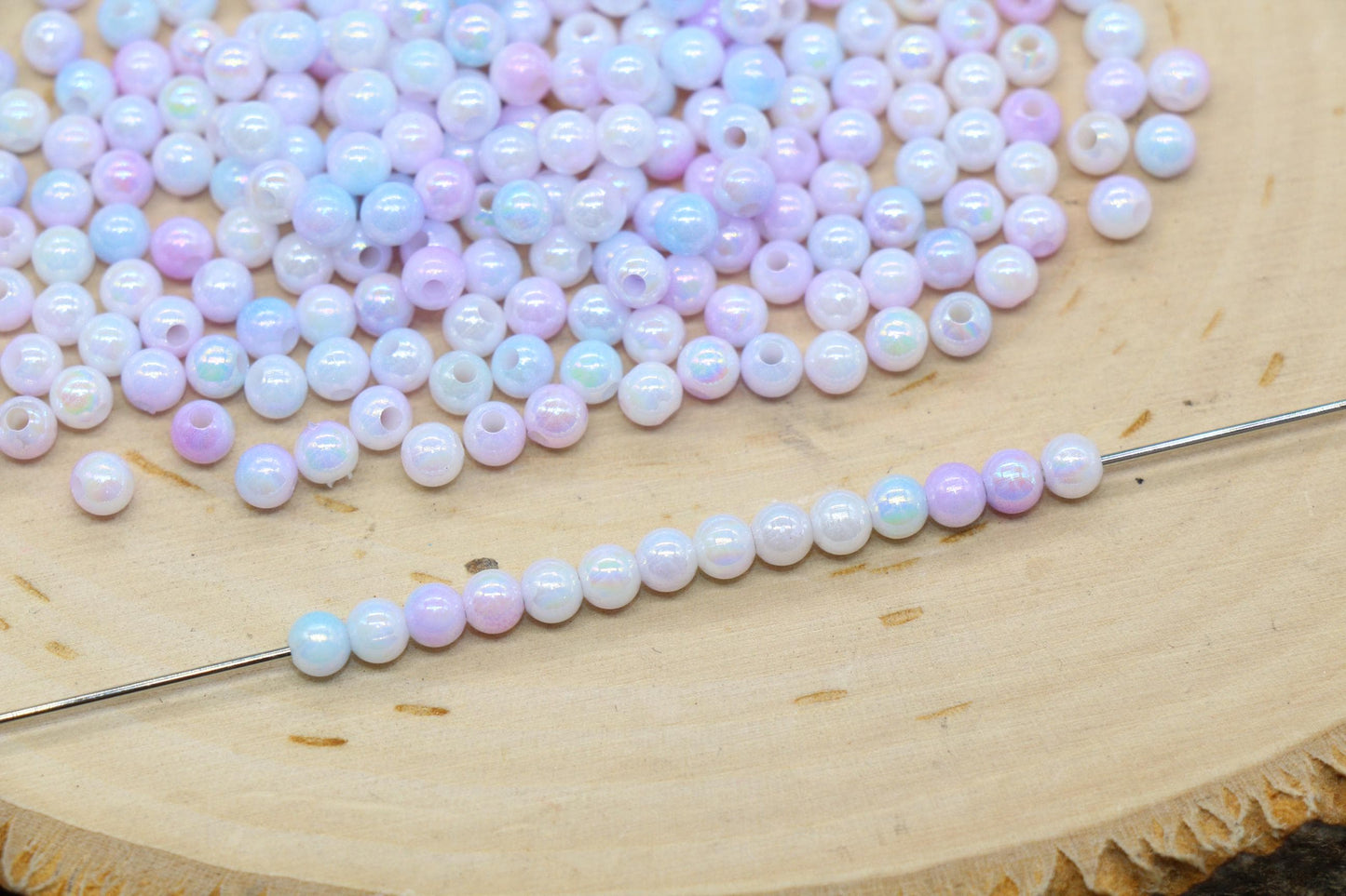 4mm Pastel Lavender Blue Ombre Beads, Iridescent Plastic Mermaid Beads #3423