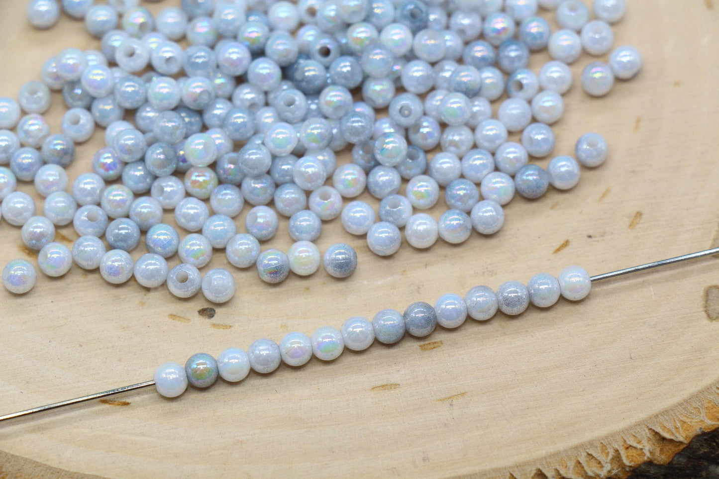 4mm Silver Opal Ombre Beads, Iridescent Plastic Mermaid Beads #3432