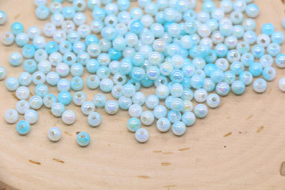 4mm Aqua Blue Opal Ombre Beads, Iridescent Plastic Mermaid Beads #3426