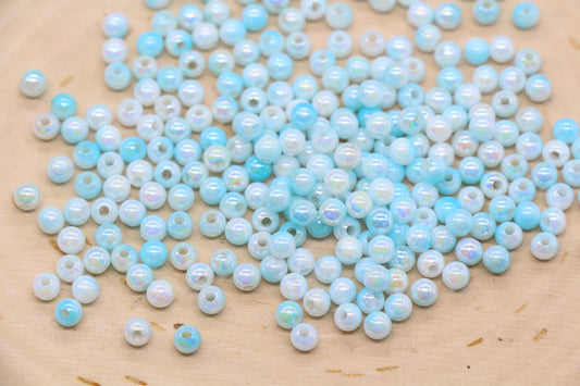 4mm Aqua Blue Opal Ombre Beads, Iridescent Plastic Mermaid Beads #3426
