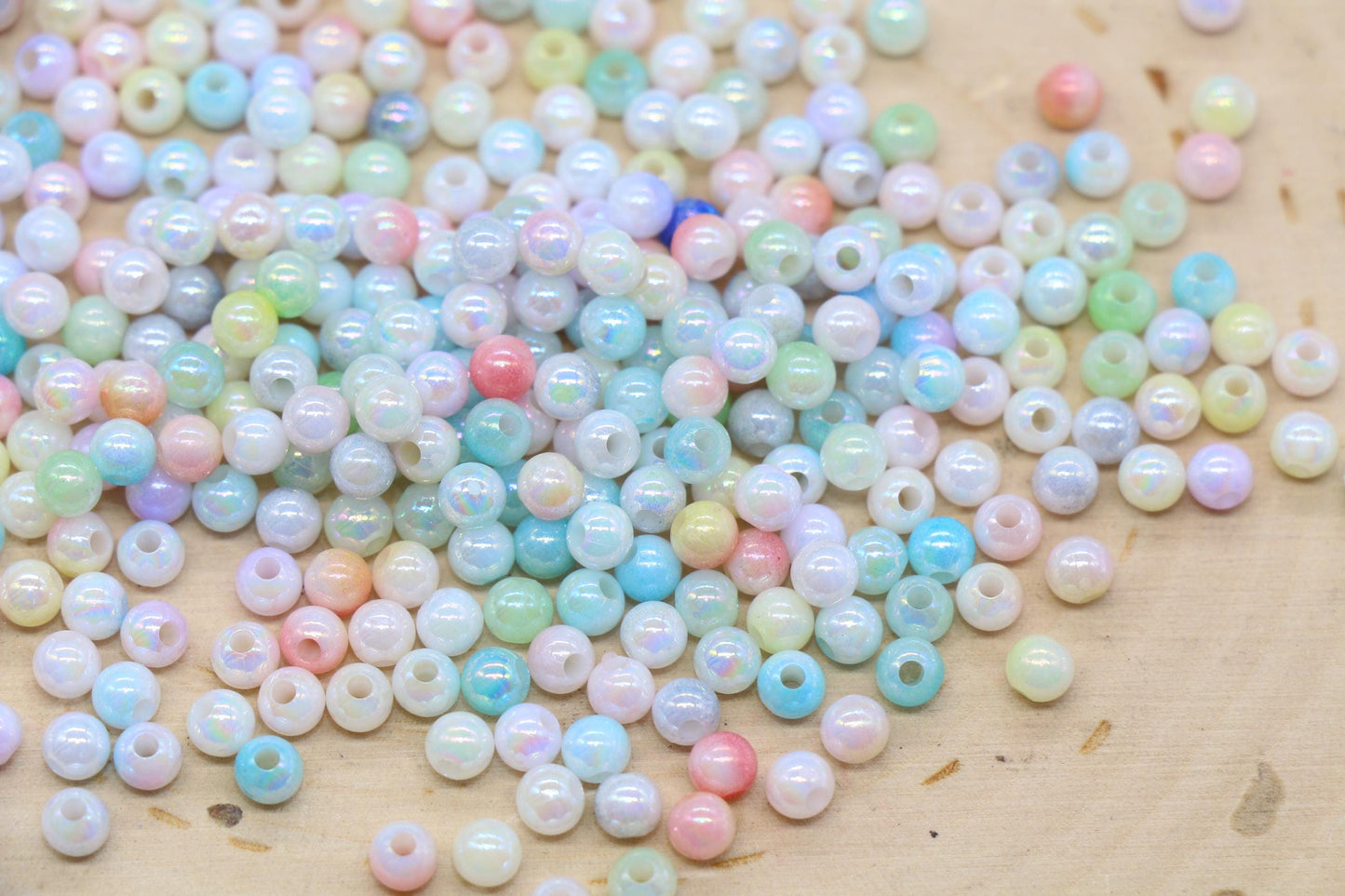 4mm Pastel Opal Mix Ombre Beads, Iridescent Plastic Mermaid Beads #3422