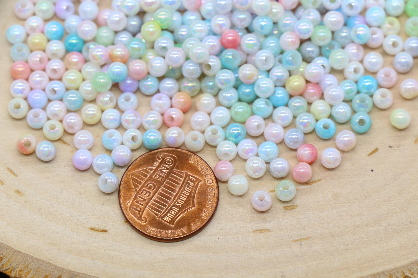4mm Pastel Opal Mix Ombre Beads, Iridescent Plastic Mermaid Beads #3422