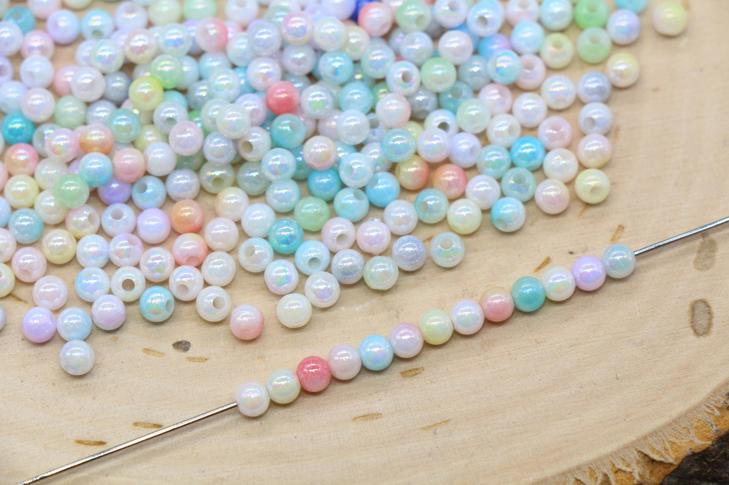 4mm Pastel Opal Mix Ombre Beads, Iridescent Plastic Mermaid Beads #3422