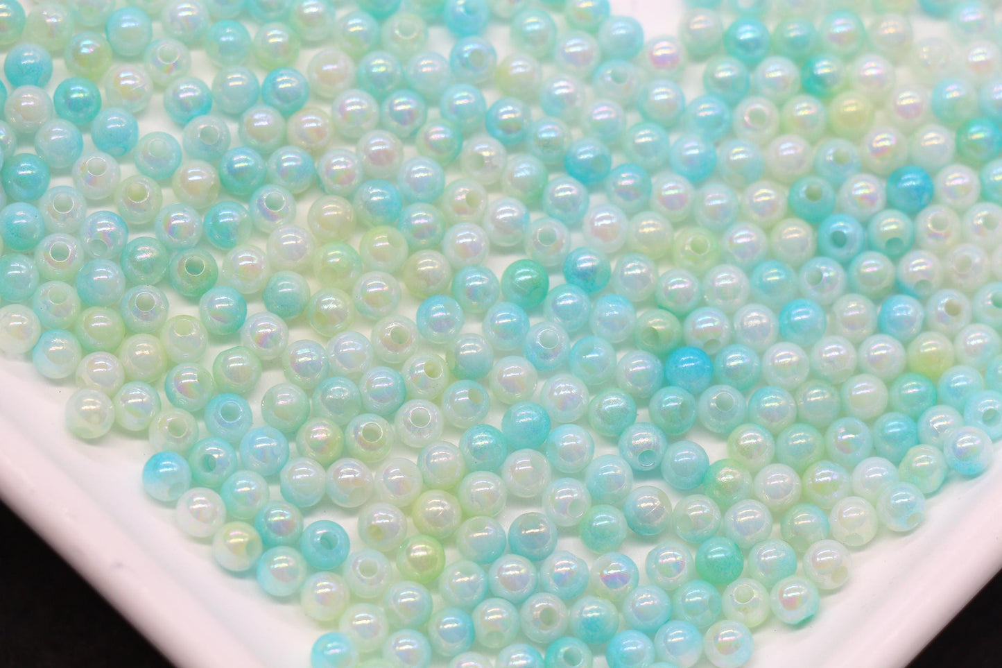 4mm Mint Opal Ombre Beads, Iridescent Plastic Mermaid Beads #3428