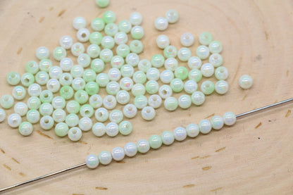 4mm Pale Green Opal Ombre Beads, Iridescent Plastic Mermaid Beads #3430