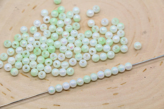 4mm Pale Green Opal Ombre Beads, Iridescent Plastic Mermaid Beads #3430