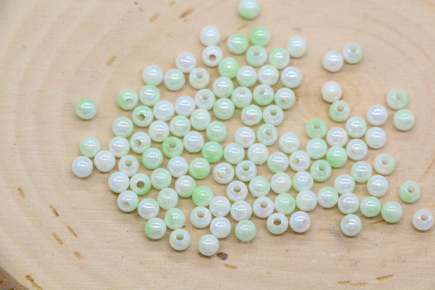 4mm Pale Green Opal Ombre Beads, Iridescent Plastic Mermaid Beads #3430