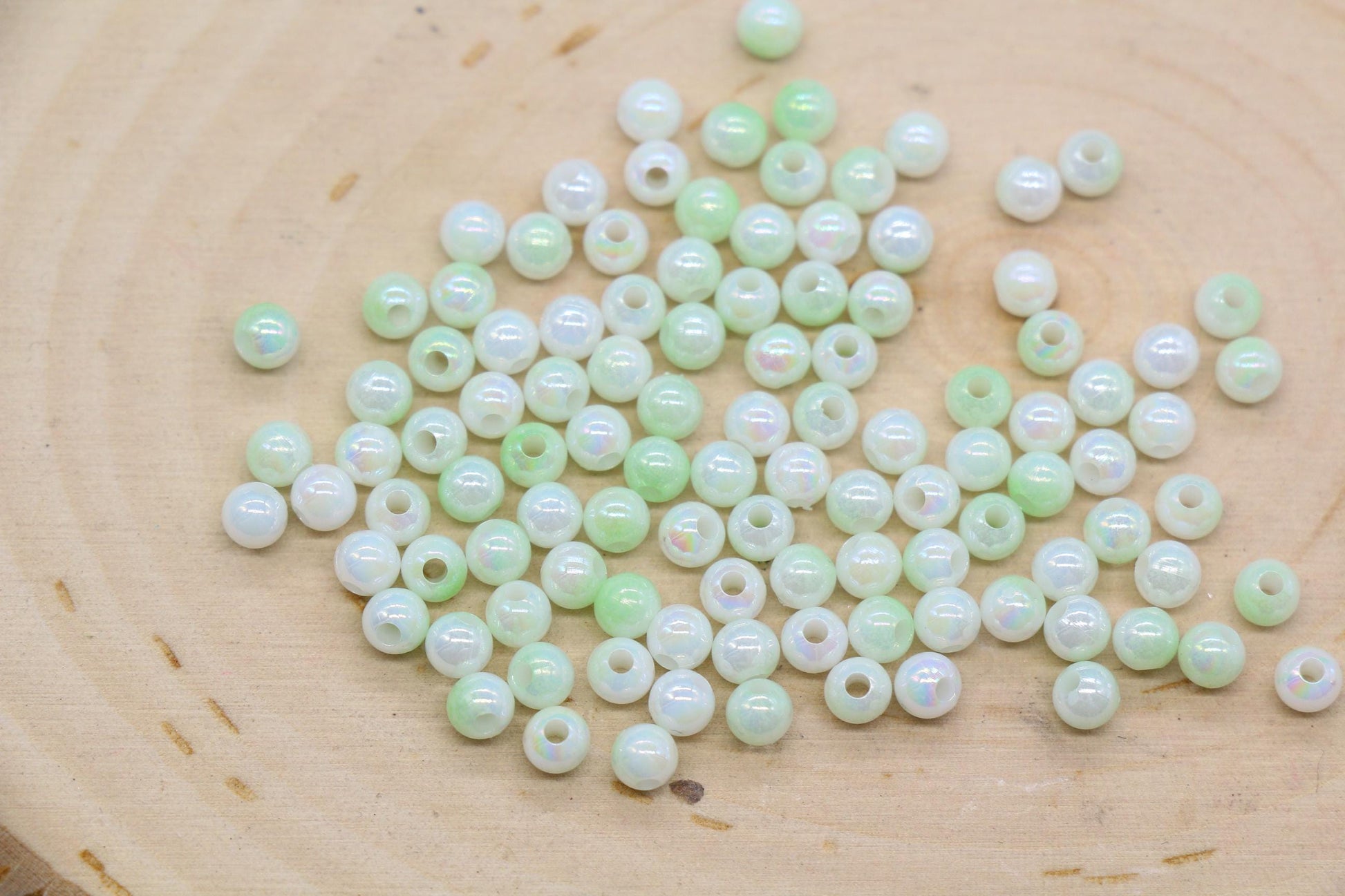 4mm Pale Green Opal Ombre Beads, Iridescent Plastic Mermaid Beads #3430