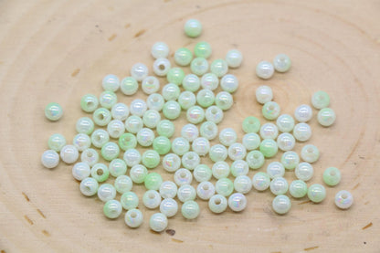 4mm Pale Green Opal Ombre Beads, Iridescent Plastic Mermaid Beads #3430