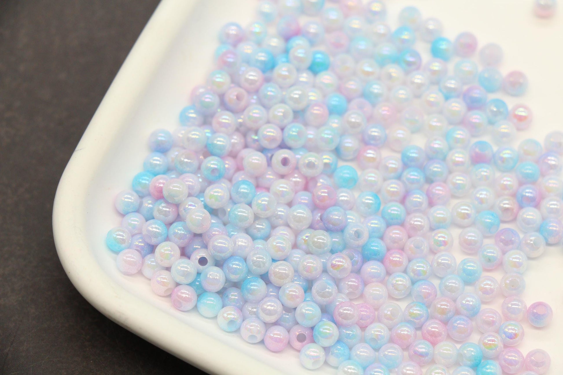 4mm Pastel Unicorn Opal Ombre Beads, Iridescent Plastic Mermaid Beads #3431