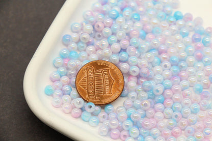 4mm Pastel Unicorn Opal Ombre Beads, Iridescent Plastic Mermaid Beads #3431