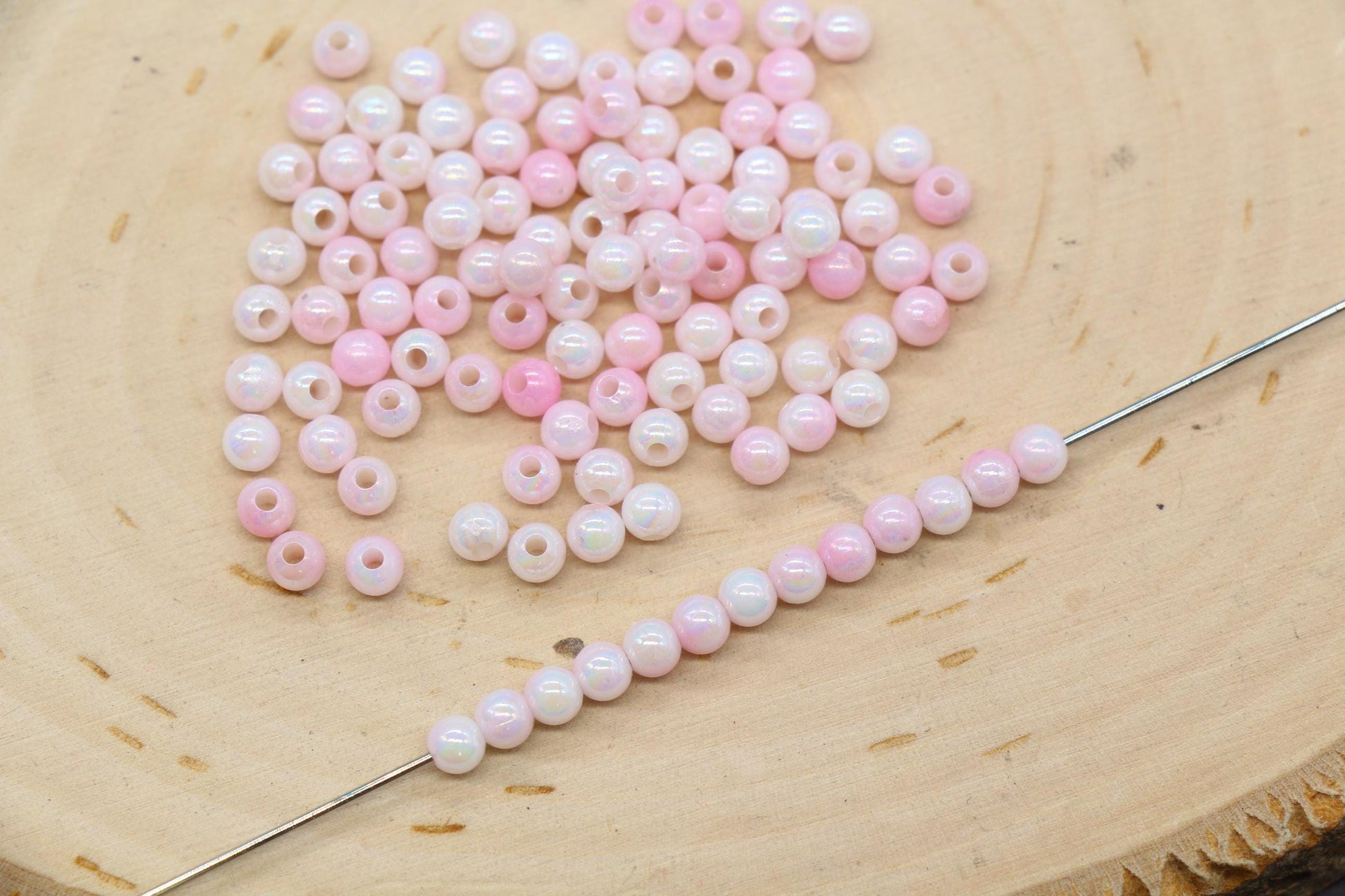 4mm Baby Pink Opal Ombre Beads, Iridescent Plastic Mermaid Beads #2057