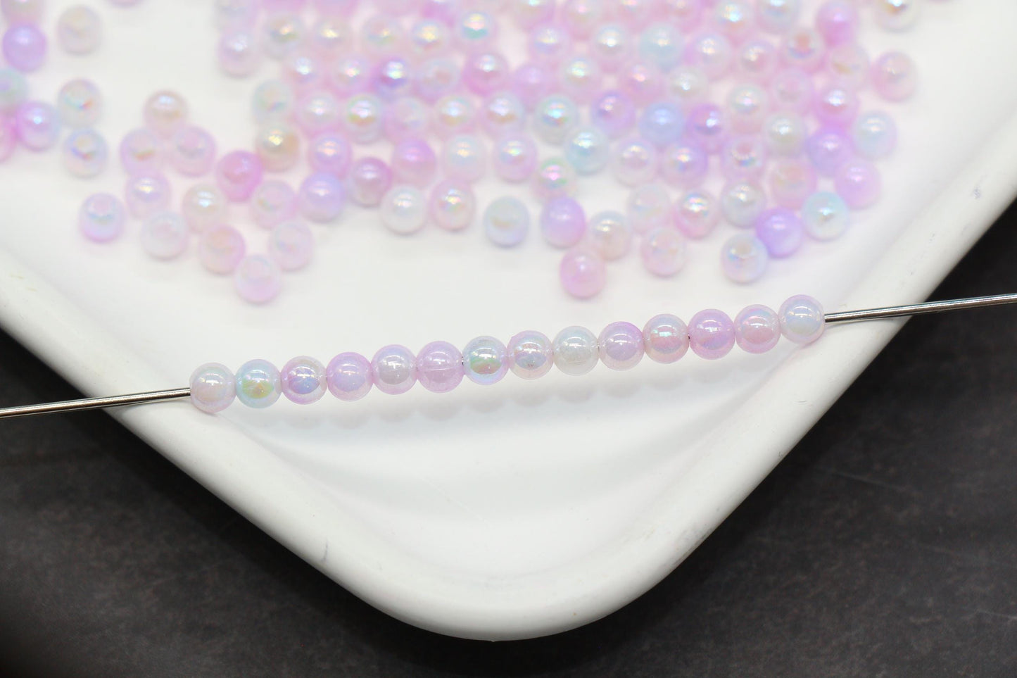 4mm Lavender Opal Ombre Beads, Iridescent Plastic Mermaid Beads #2060