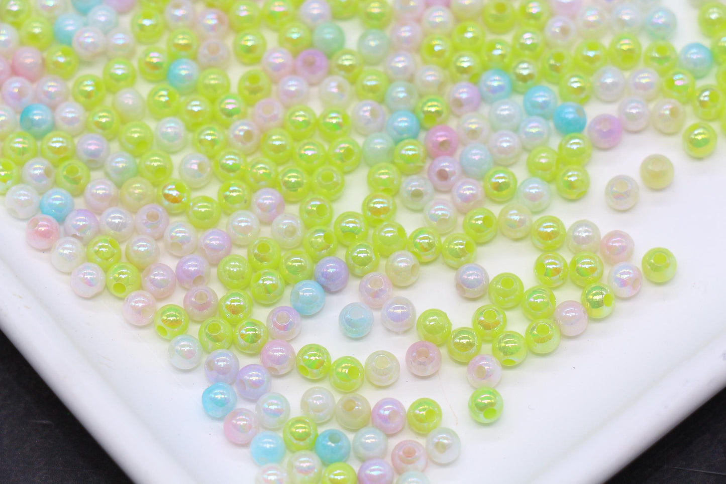 4mm Lime Opal Mix Ombre Beads, Iridescent Plastic Mermaid Beads #2061