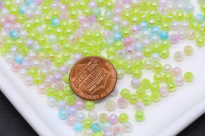 4mm Lime Opal Mix Ombre Beads, Iridescent Plastic Mermaid Beads #2061