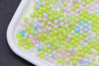 4mm Lime Opal Mix Ombre Beads, Iridescent Plastic Mermaid Beads #2061