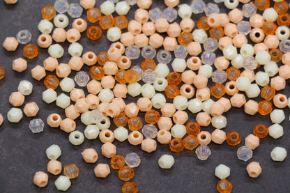 4mm Peach Cream Mix Faceted Beads, Acrylic Plastic Beads for Jewelry Making #3410
