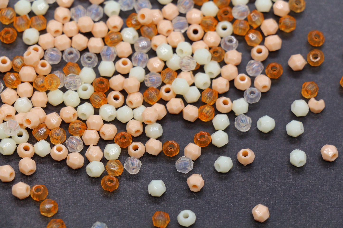 4mm Peach Cream Mix Faceted Beads, Acrylic Plastic Beads for Jewelry Making #3410