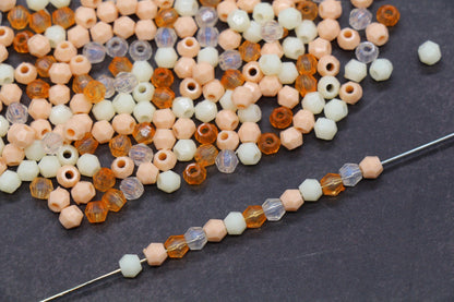 4mm Peach Cream Mix Faceted Beads, Acrylic Plastic Beads for Jewelry Making #3410