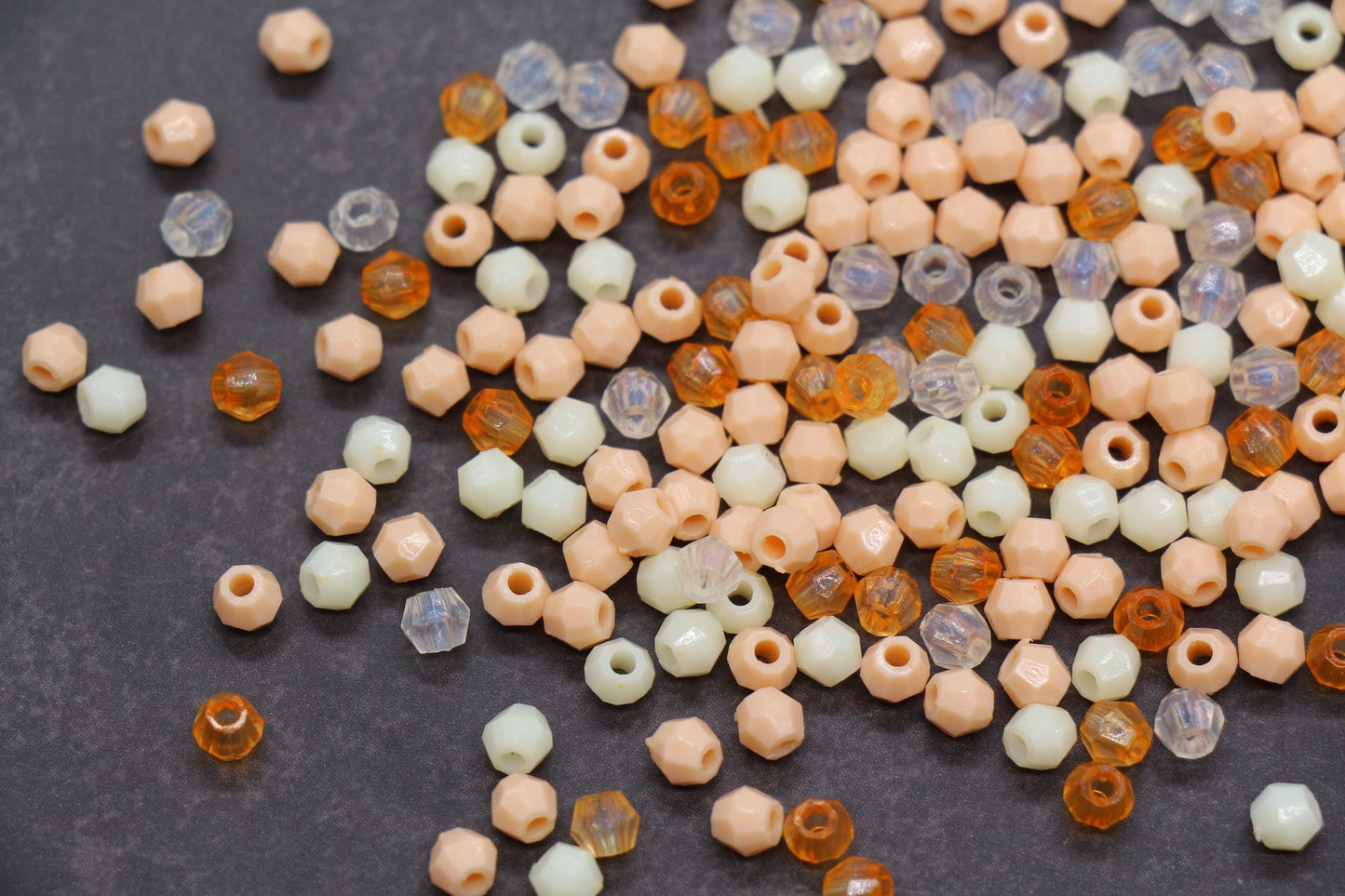 4mm Peach Cream Mix Faceted Beads, Acrylic Plastic Beads for Jewelry Making #3410