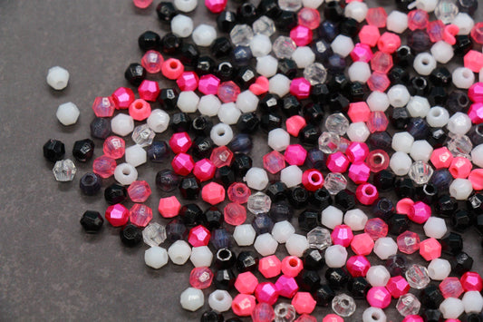 4mm Pastel Pink Black Mix Faceted Beads, Acrylic Plastic Beads for Jewelry Making #3415