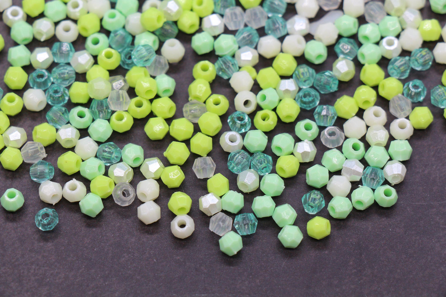 4mm Fresh Mint Citrus Mix Faceted Beads, Acrylic Plastic Beads for Jewelry Making #3419