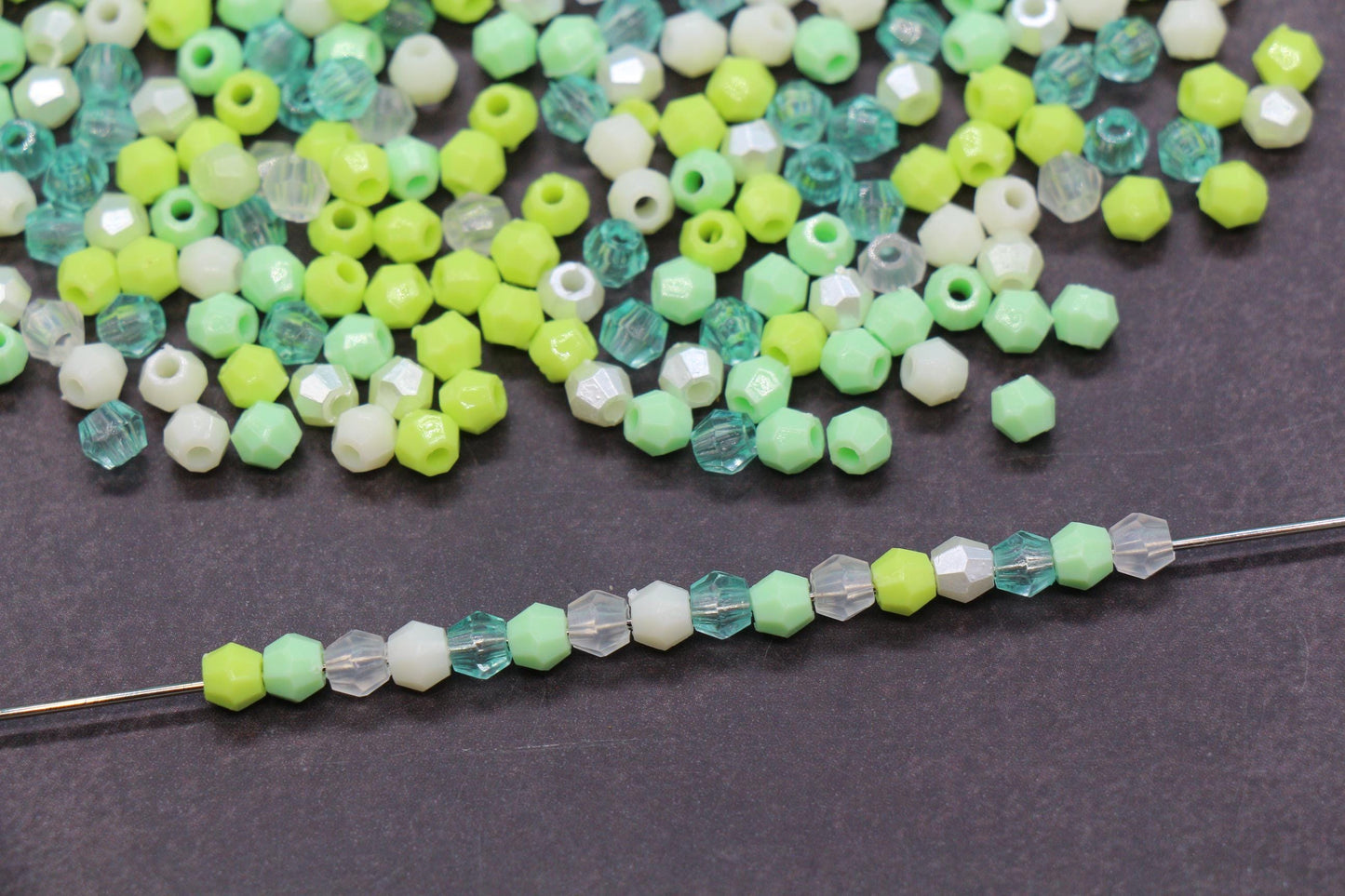 4mm Fresh Mint Citrus Mix Faceted Beads, Acrylic Plastic Beads for Jewelry Making #3419