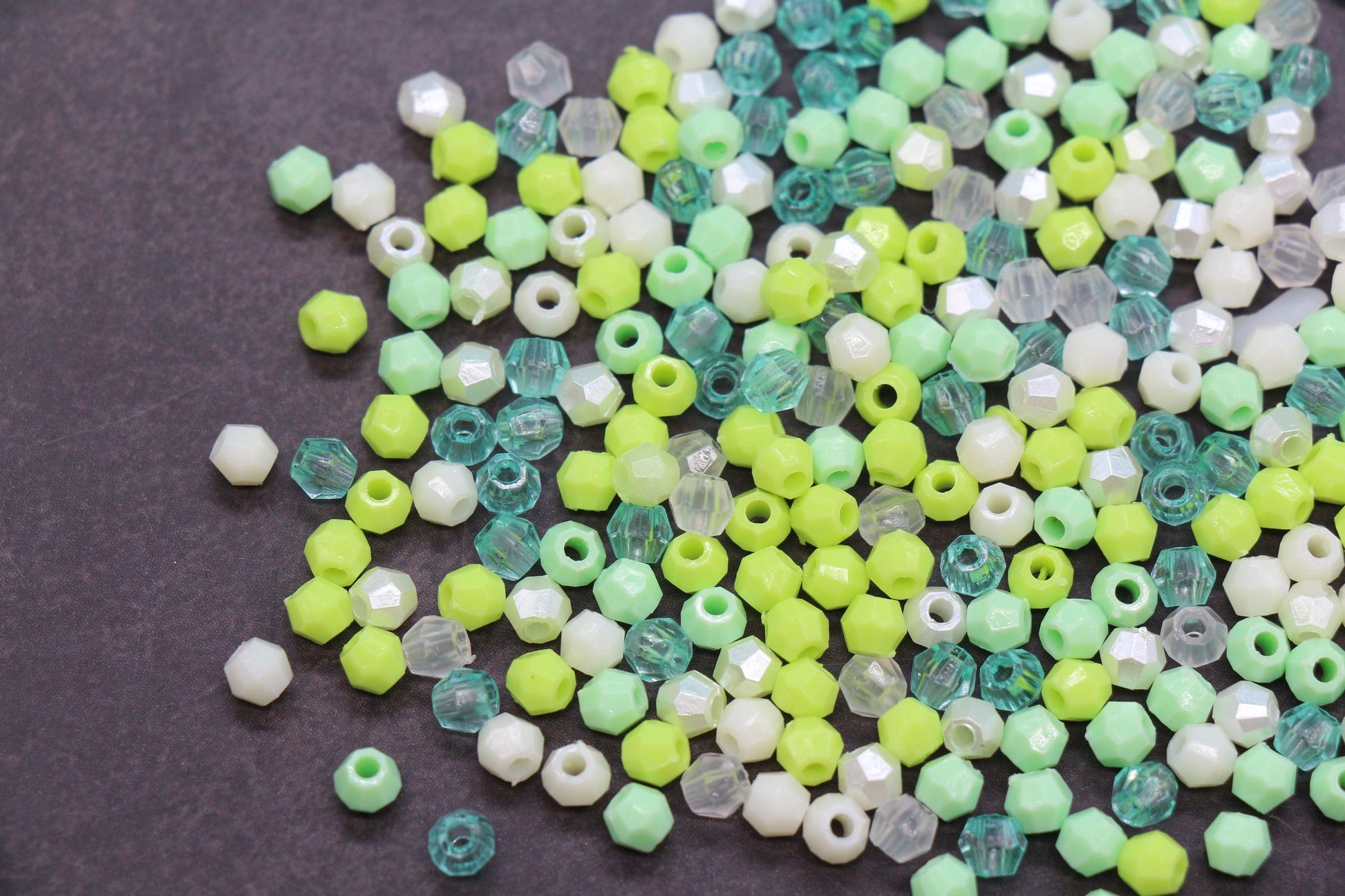 4mm Fresh Mint Citrus Mix Faceted Beads, Acrylic Plastic Beads for Jewelry Making #3419