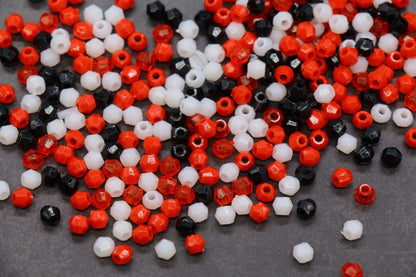 4mm Red Black White Mix Faceted Beads, Acrylic Plastic Beads for Jewelry Making #3418
