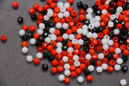4mm Red Black White Mix Faceted Beads, Acrylic Plastic Beads for Jewelry Making #3418
