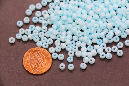 4mm Matte Light Blue Glass Beads, Frosted Round Seed Beads for Jewelry Making #2907