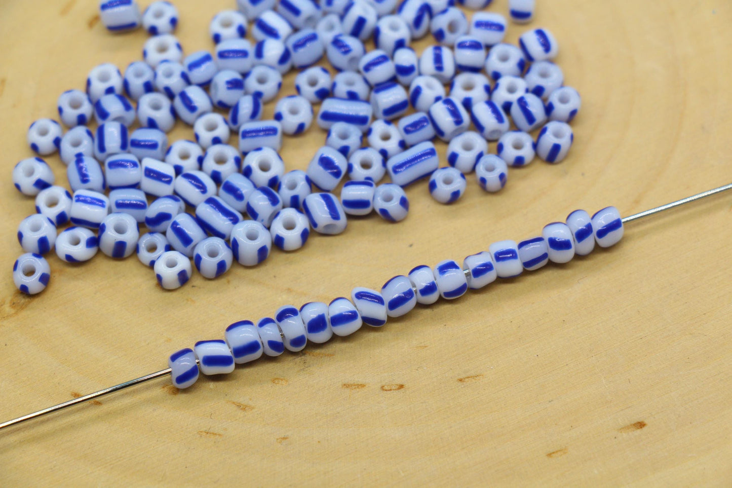 4mm Blue Stripe Glass Beads, Glass Spacer Beads for Jewelry Making #3727