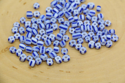 4mm Blue Stripe Glass Beads, Glass Spacer Beads for Jewelry Making #3727