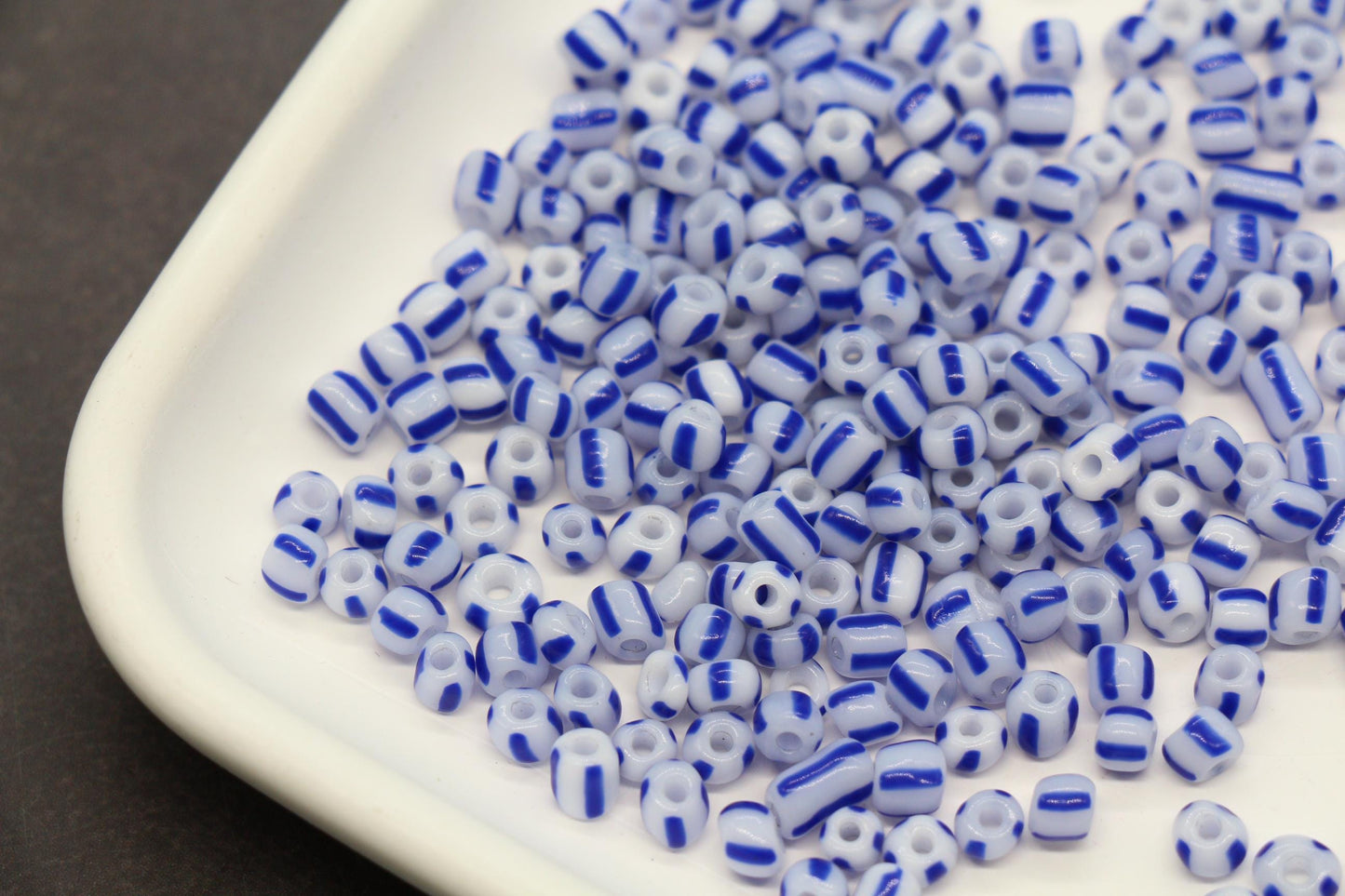 4mm Blue Stripe Glass Beads, Glass Spacer Beads for Jewelry Making #3727
