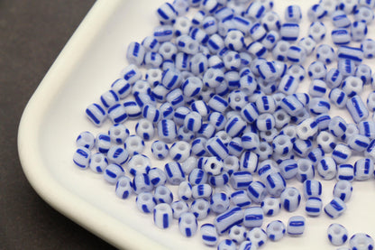 4mm Blue Stripe Glass Beads, Glass Spacer Beads for Jewelry Making #3727
