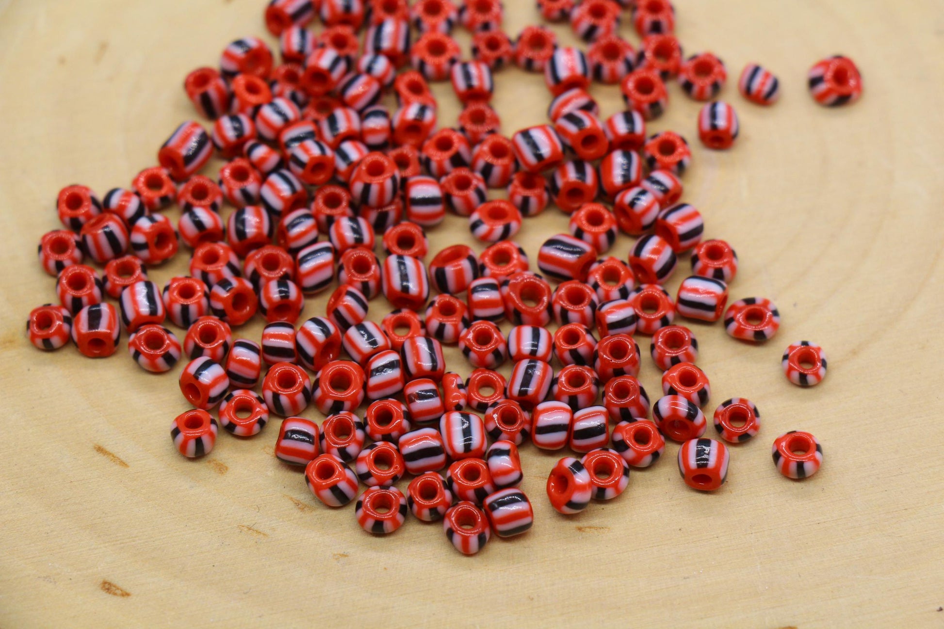 4mm Red Stripe Glass Beads, Glass Spacer Beads for Jewelry Making #3728