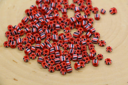 4mm Red Stripe Glass Beads, Glass Spacer Beads for Jewelry Making #3728