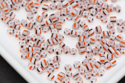 4mm White Orange Brown Mix Stripe Glass Beads, Glass Spacer Beads for Jewelry Making #3729