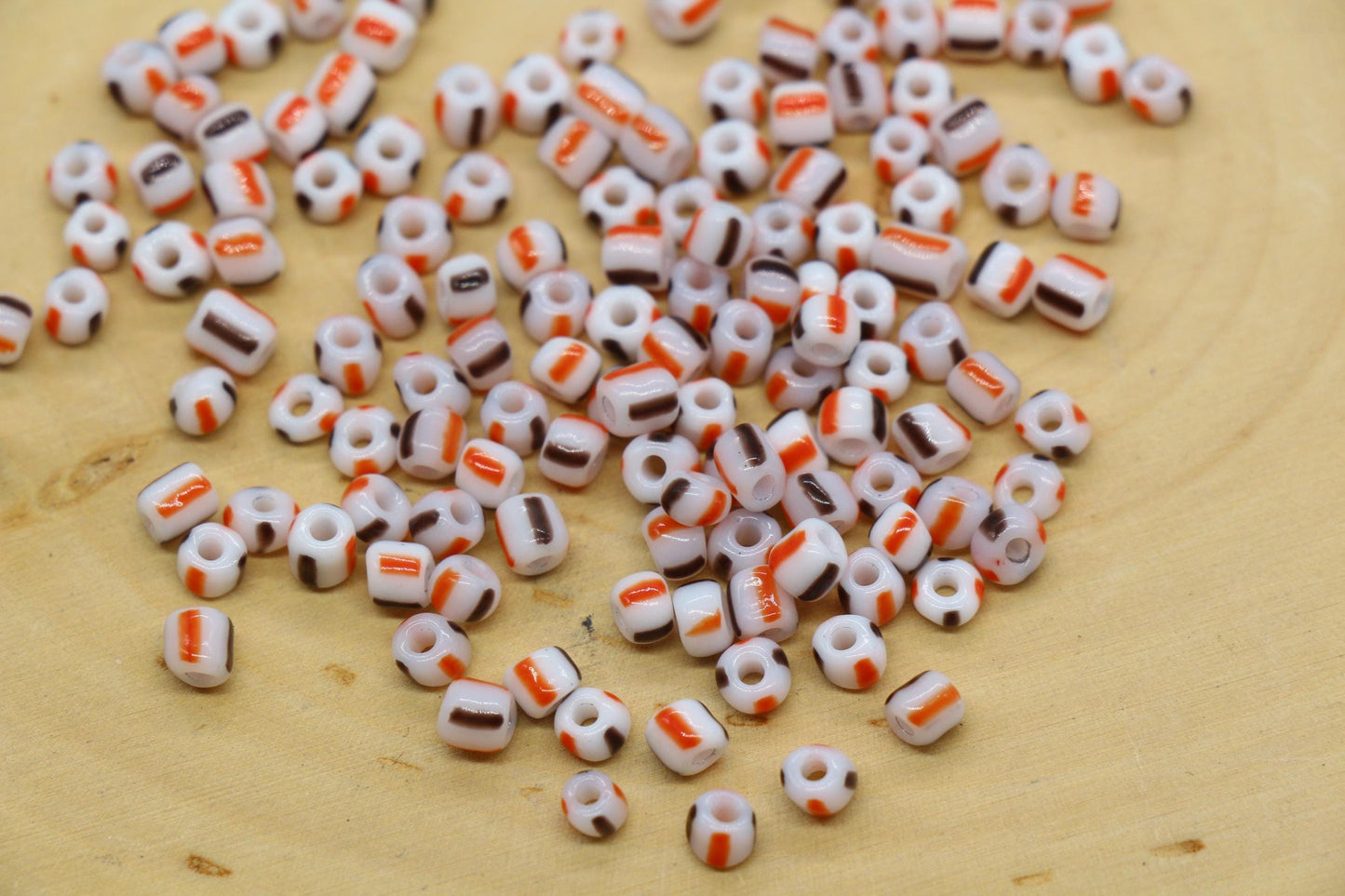 4mm White Orange Brown Mix Stripe Glass Beads, Glass Spacer Beads for Jewelry Making #3729