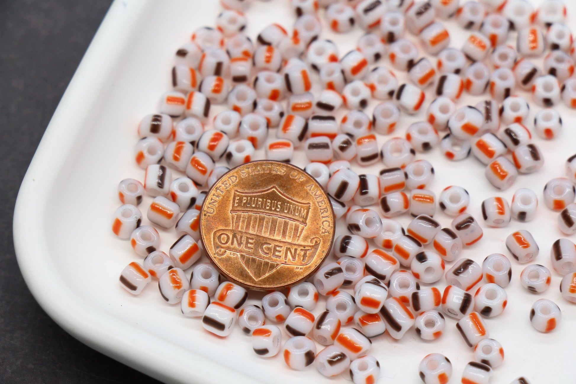 4mm White Orange Brown Mix Stripe Glass Beads, Glass Spacer Beads for Jewelry Making #3729