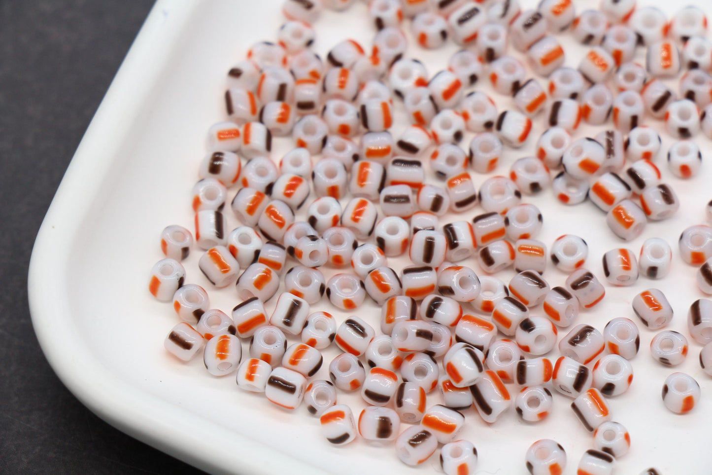 4mm White Orange Brown Mix Stripe Glass Beads, Glass Spacer Beads for Jewelry Making #3729