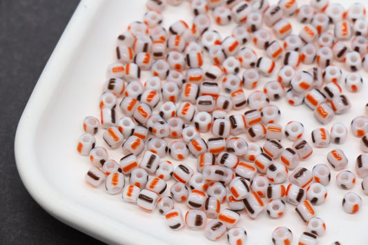 4mm White Orange Brown Mix Stripe Glass Beads, Glass Spacer Beads for Jewelry Making #3729
